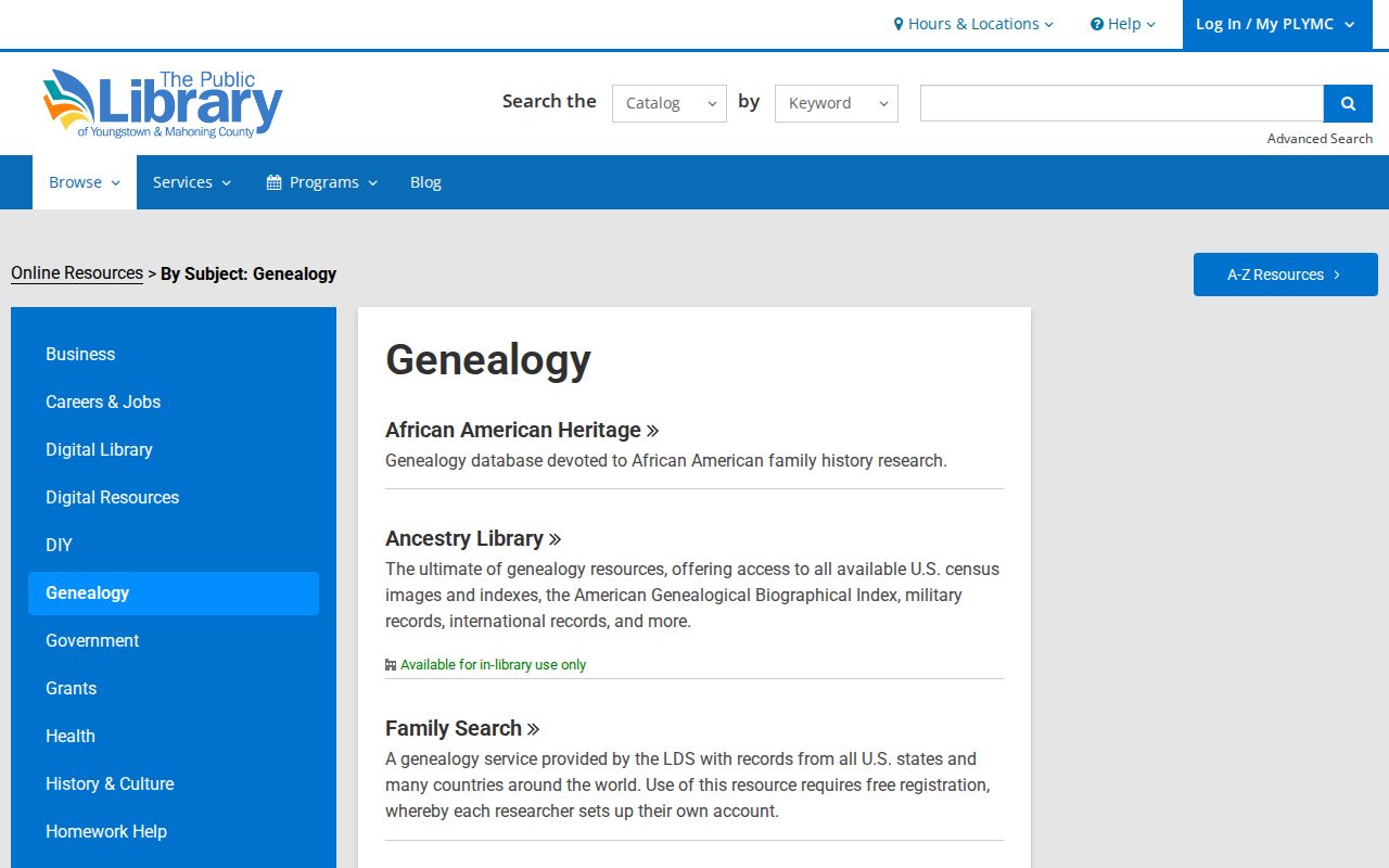 Mahoning County city directory genealogy resources at PLYMC