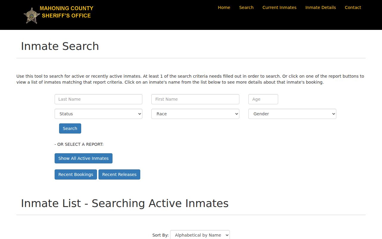 Mahoning County residents directory public inmate roster