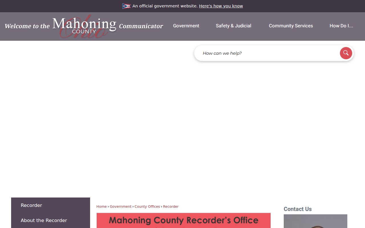 Mahoning County residents directory Recorder online access page