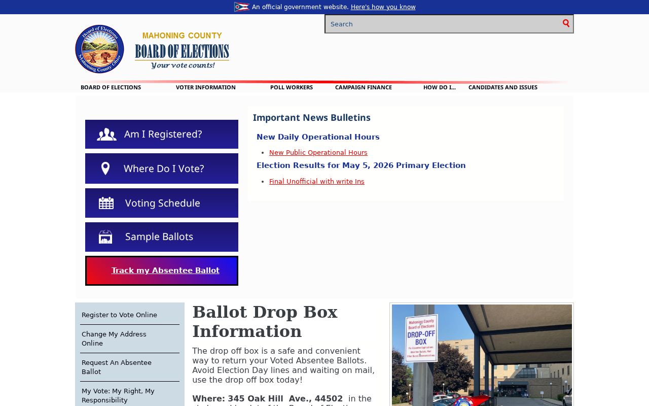 Mahoning County neighbors Board of Elections information