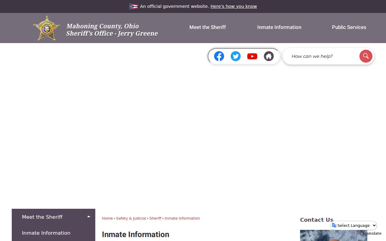 Mahoning County neighbors Sheriff inmate information page