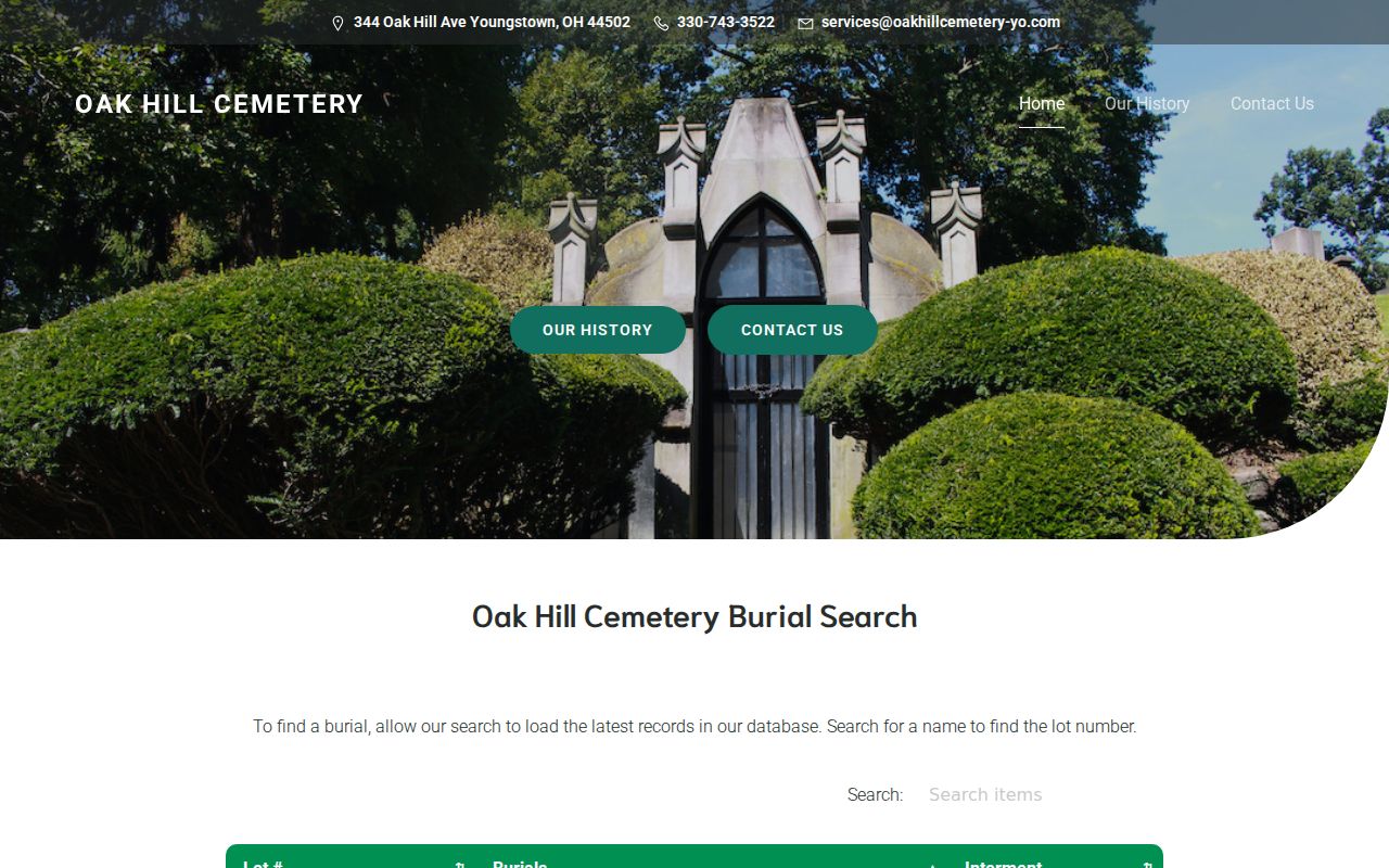 Mahoning County previous residents Oak Hill cemetery research