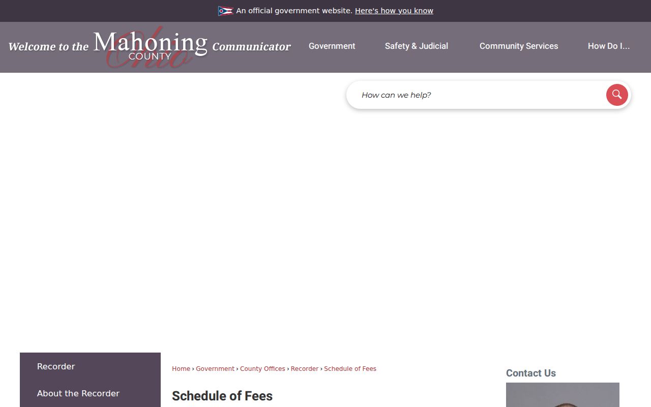 Mahoning County previous residents research with official county fee schedule