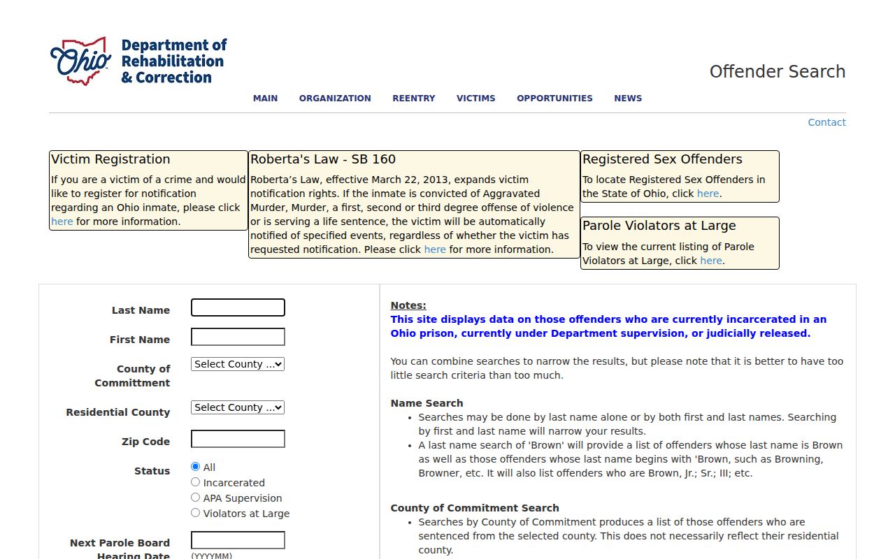 Mahoning County resident lookup limits in the Ohio DRC search