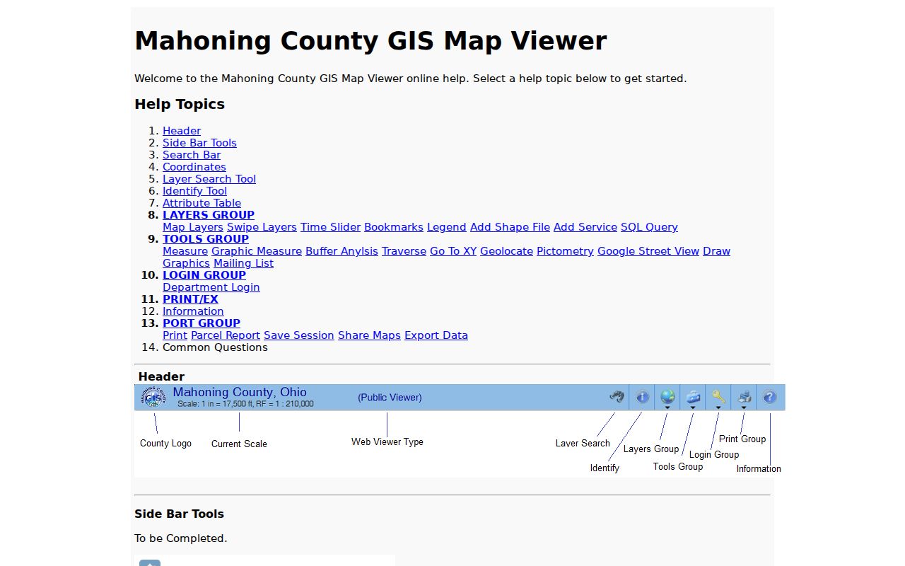 Mahoning County street directory GIS map viewer help