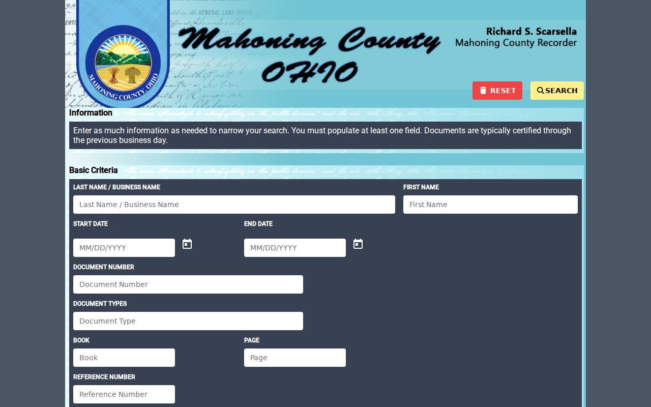 Mahoning County street directory Recorder AVA document search