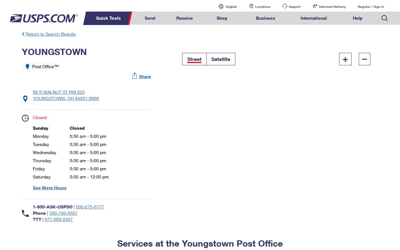 Mahoning County ZIP code directory Youngstown 44501 USPS facility