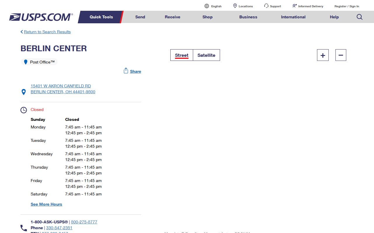 Mahoning County ZIP code directory Berlin Center 44401 USPS facility
